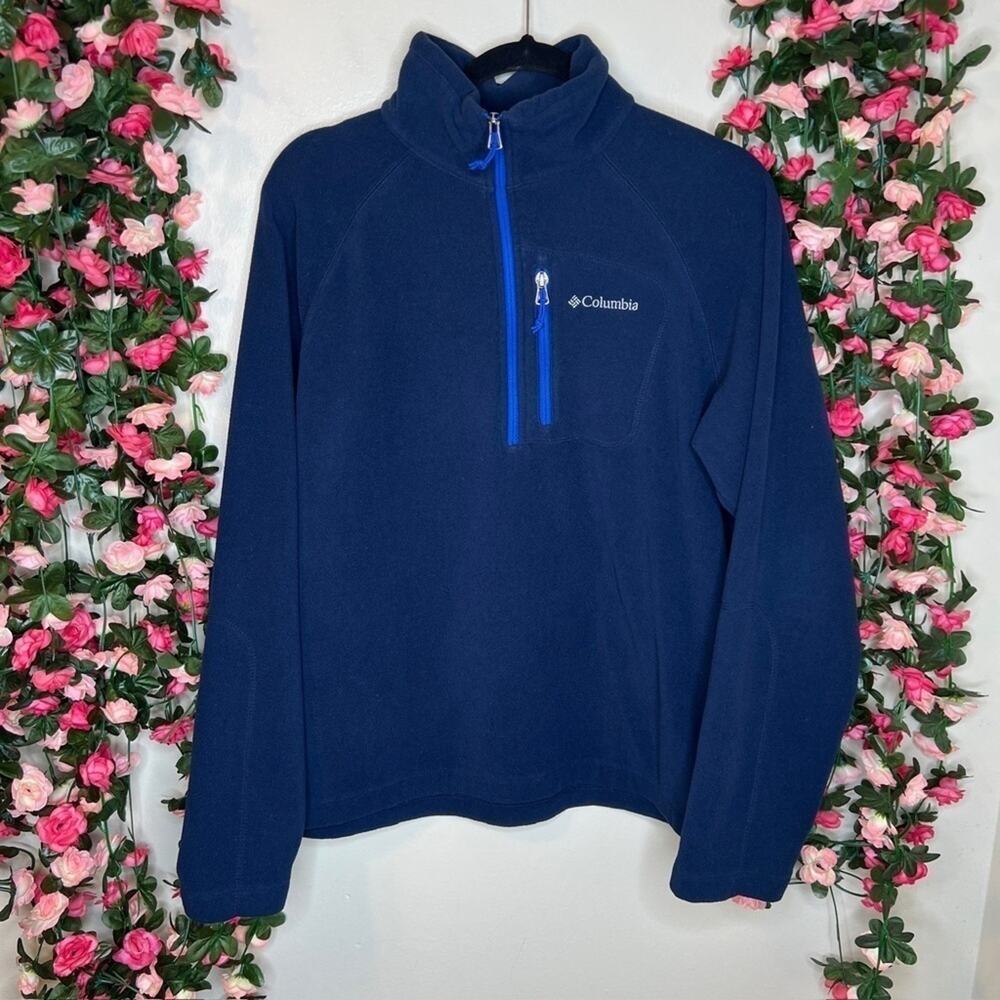 Columbia Men’s Medium Navy Blue Half Zip Fleece Pullover Chest Pocket Outdoor